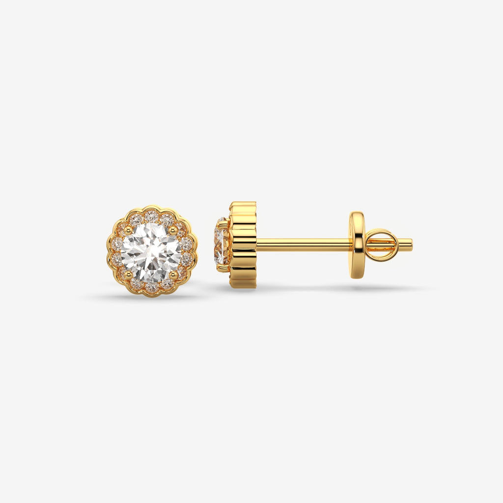 Elegant Round Flower Stud Earrings (1 PC )