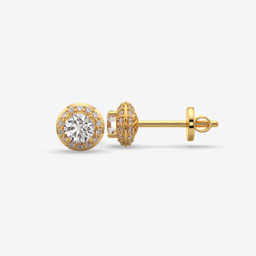 Classic Round Halo Diamond Silver Stud (1 PC)