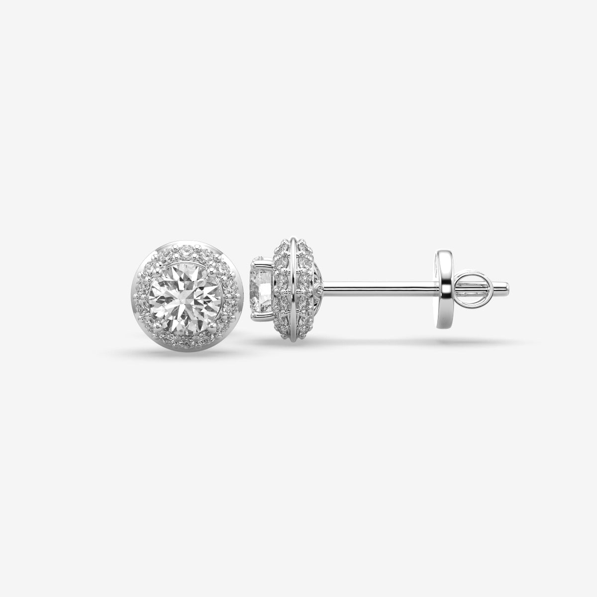 Classic Round Halo Diamond Silver Stud (1 PC)