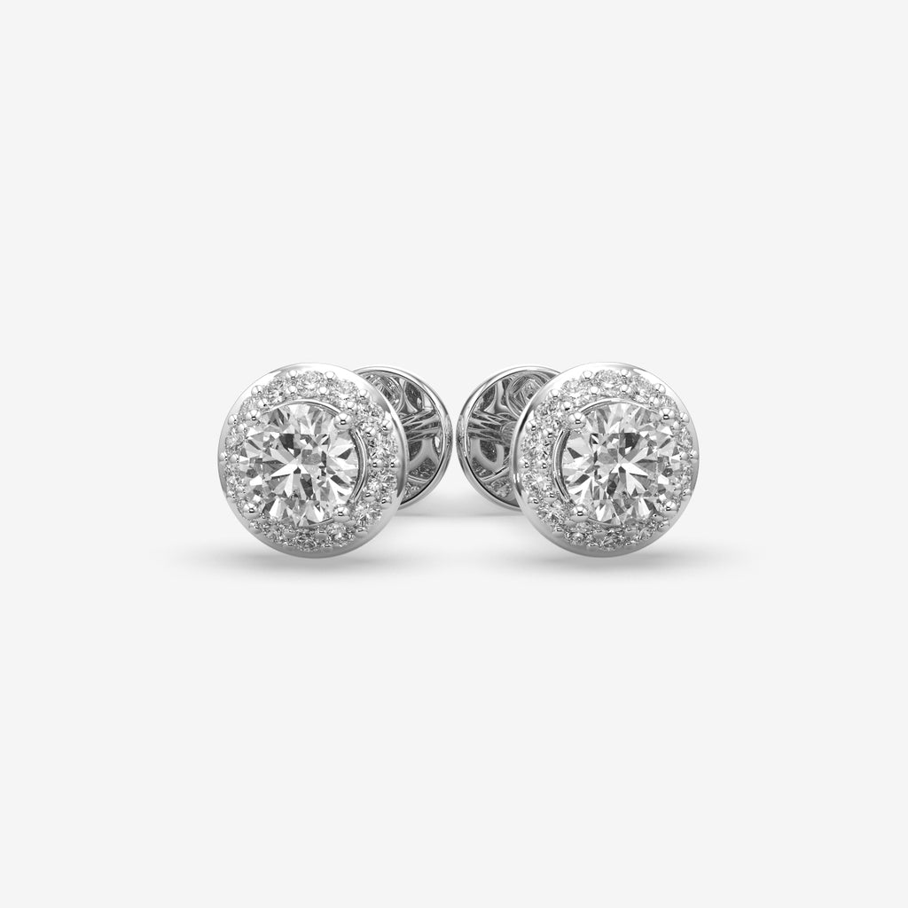 Classic Round Halo Diamond Silver Stud (1 PC)
