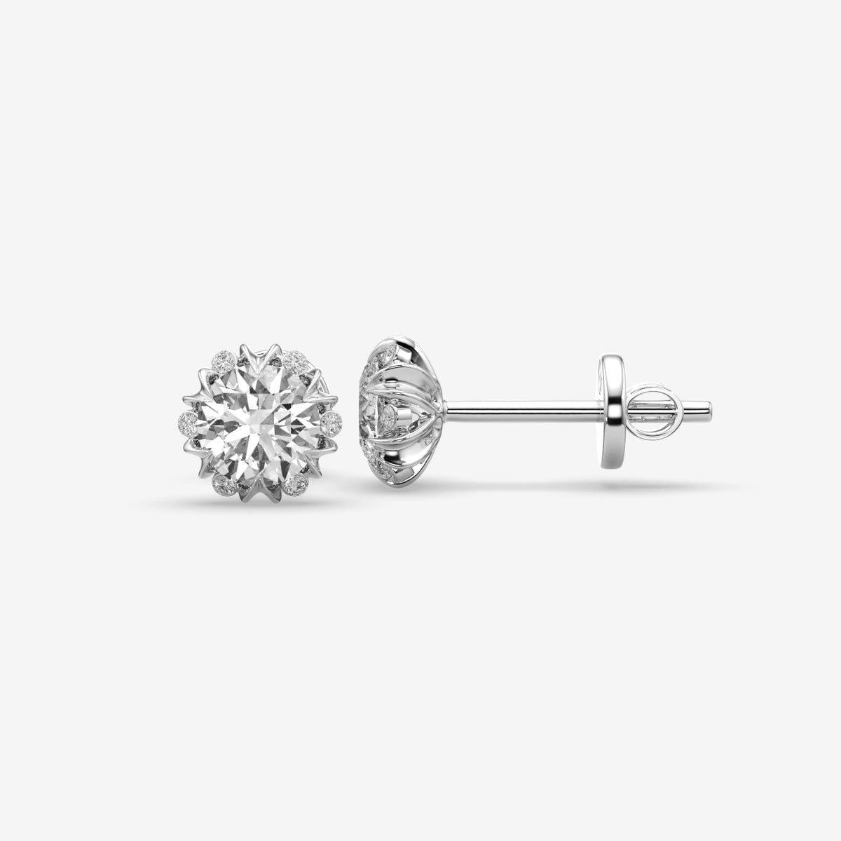 Round Brilliant Crown Solitaire Stud Earrings (1 PC)