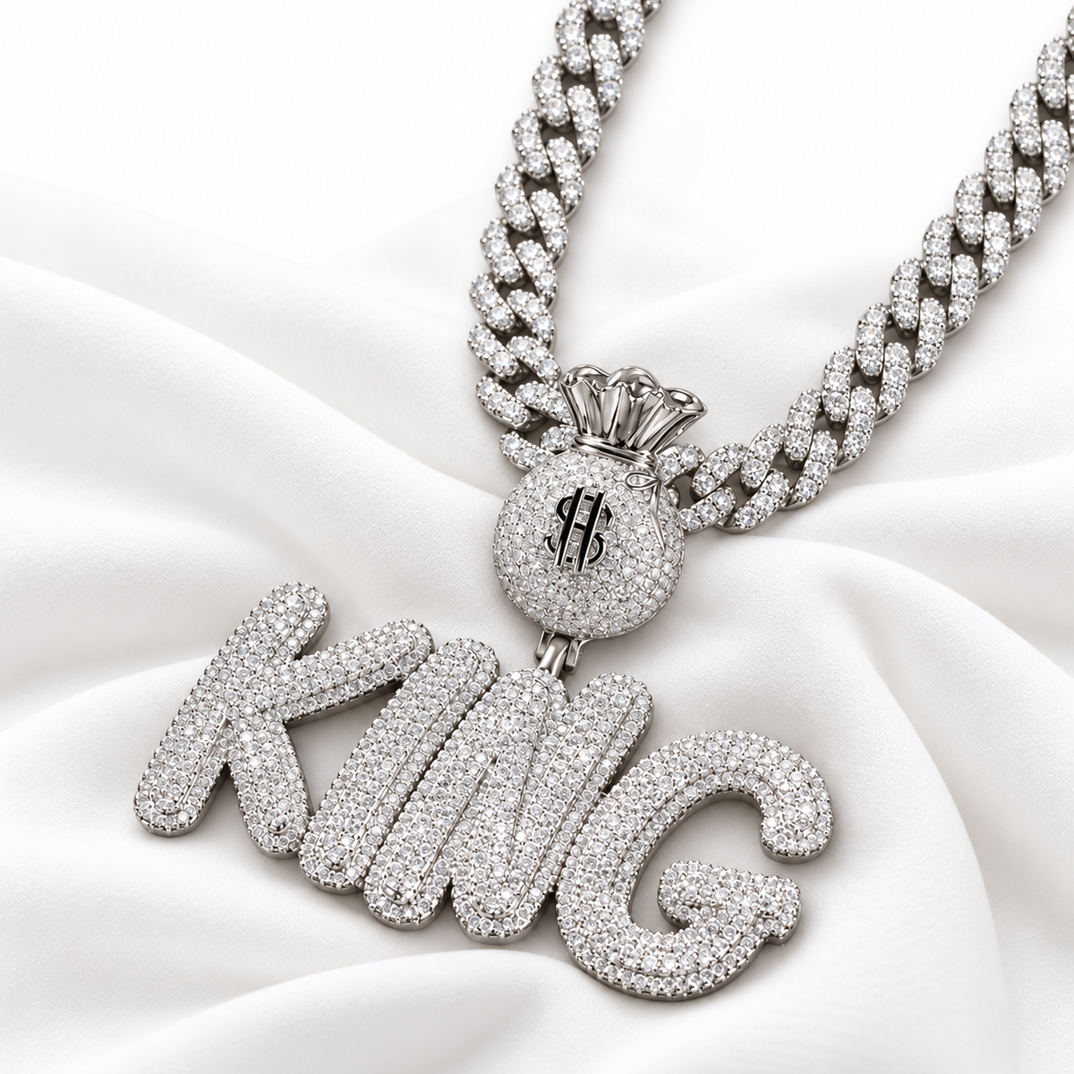 Iced Out KING Pendant with Money Bag Bail | Hip Hop Jewelry