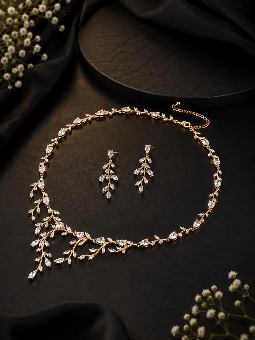 Marquise Leaf Vine Wedding Necklace & Earrings Set For Women
