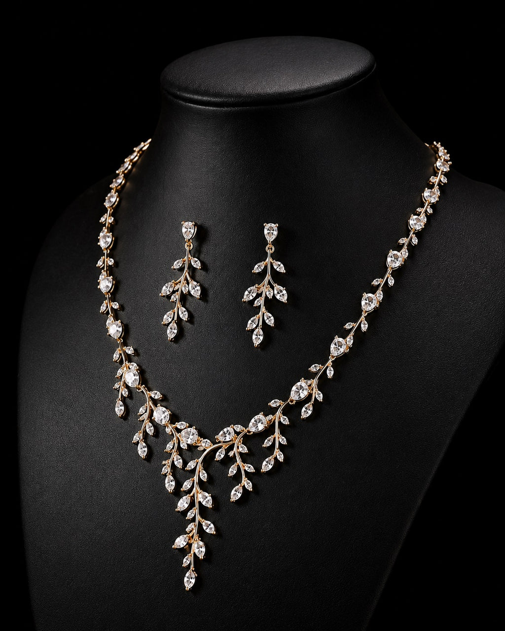Marquise Leaf Vine Wedding Necklace & Earrings Set For Women