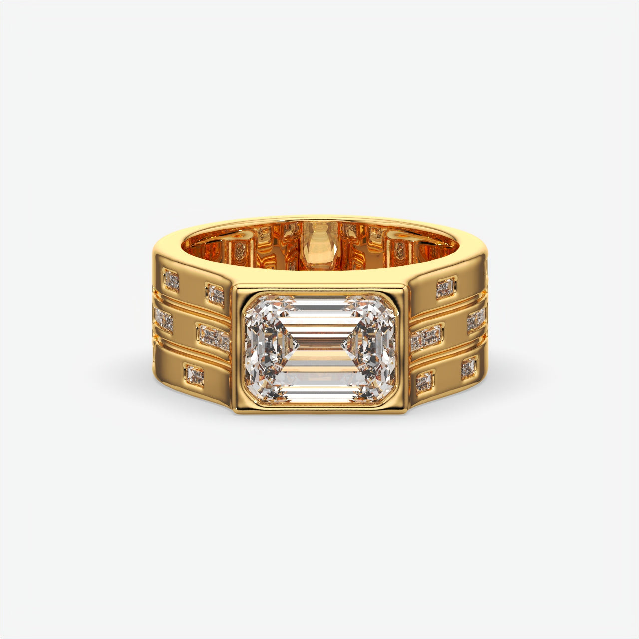 Bold Emerald Cut Silver Ring For Men's