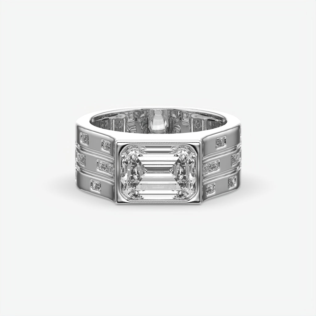 Bold Emerald Cut Silver Ring For Men's