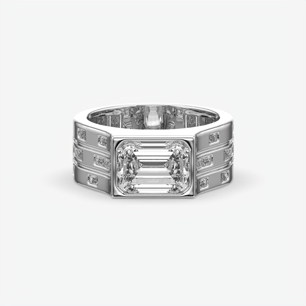 Bold Emerald Cut Silver Ring For Men's