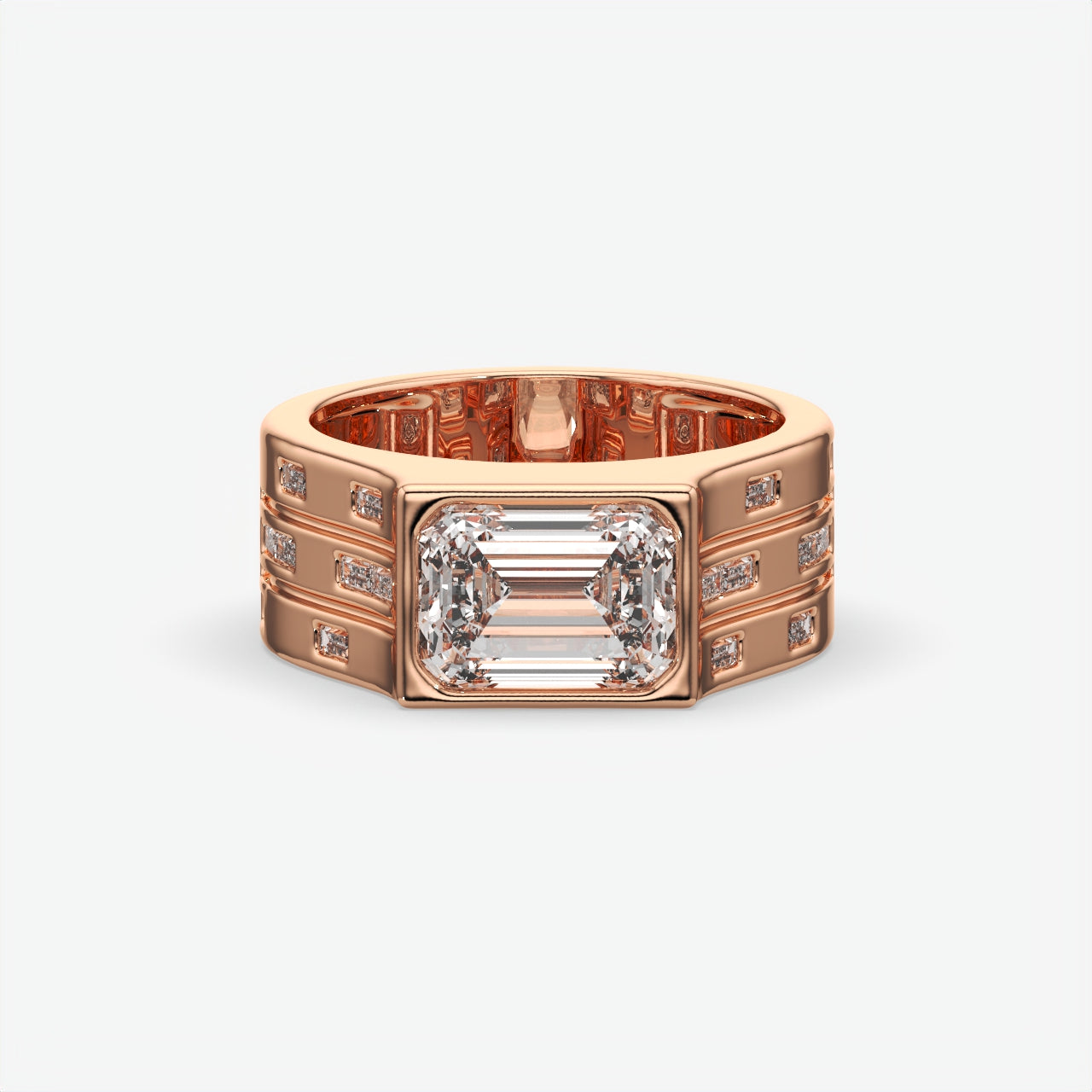 Bold Emerald Cut Silver Ring For Men's