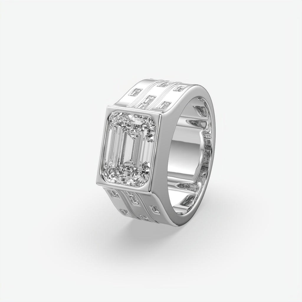 Bold Emerald Cut Silver Ring For Men's