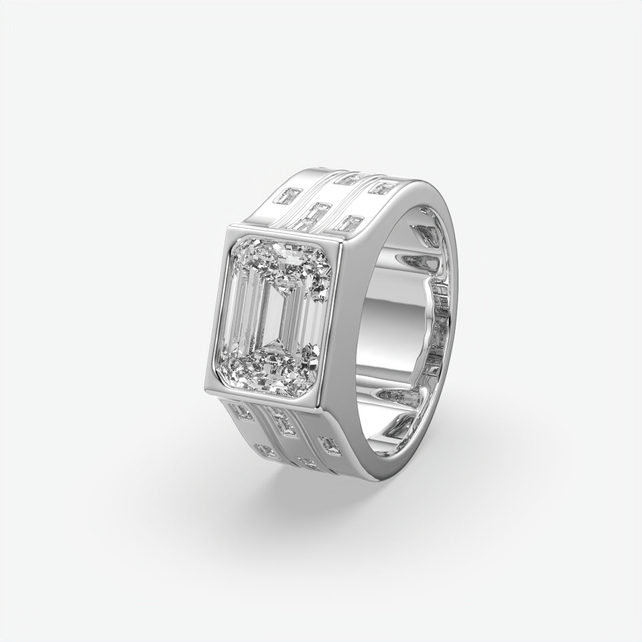 Bold Emerald Cut Silver Ring For Men's