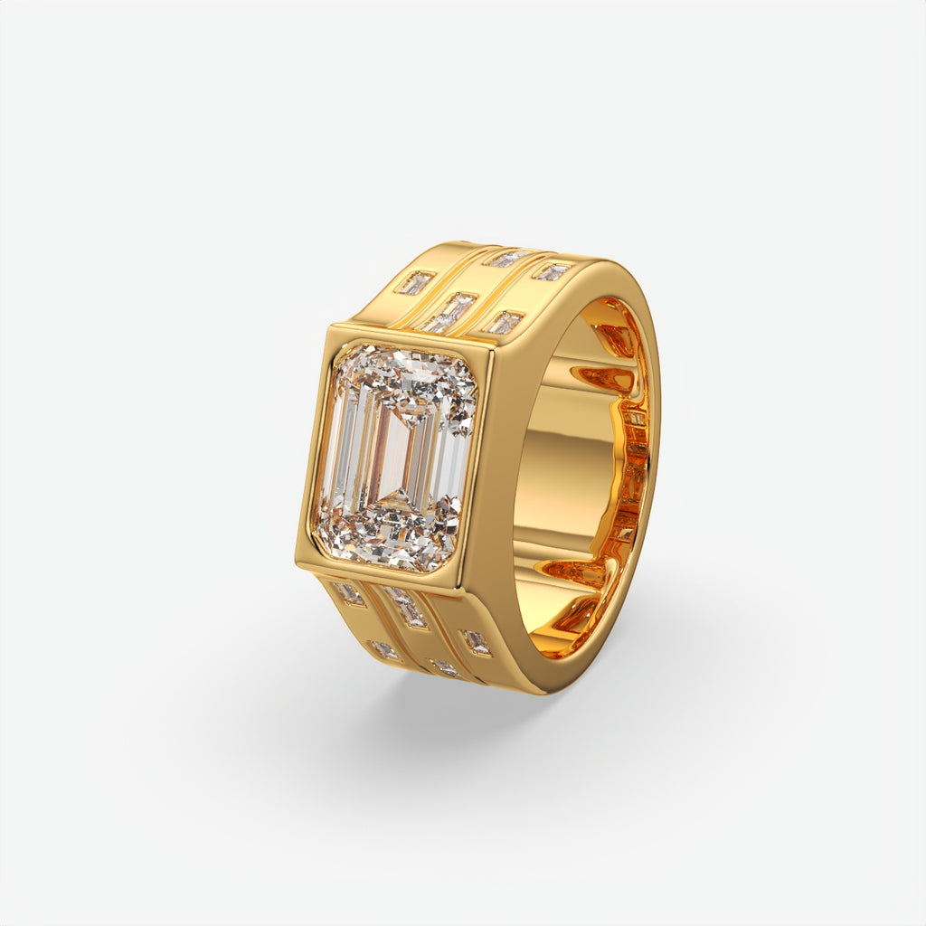 Bold Emerald Cut Silver Ring For Men's