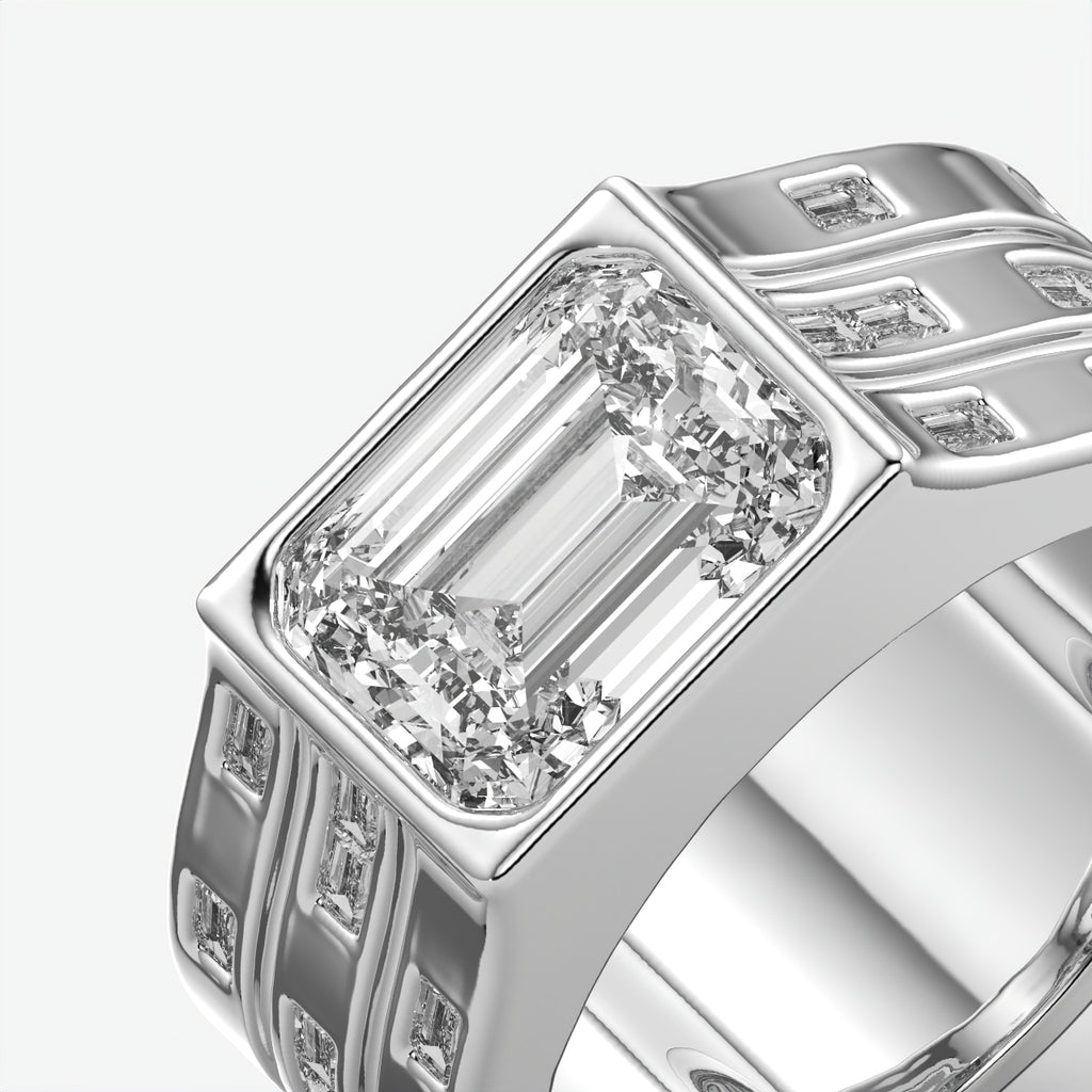 Bold Emerald Cut Silver Ring For Men's