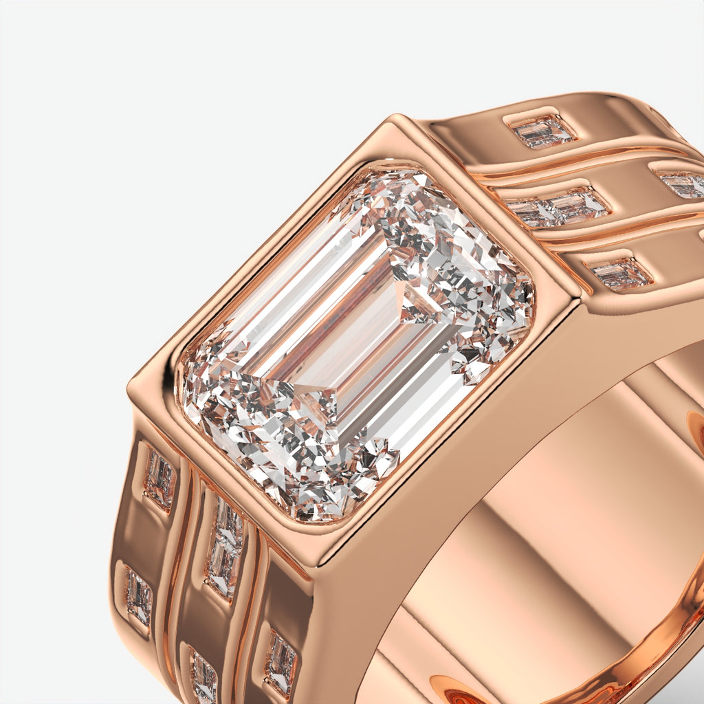 Bold Emerald Cut Silver Ring For Men's