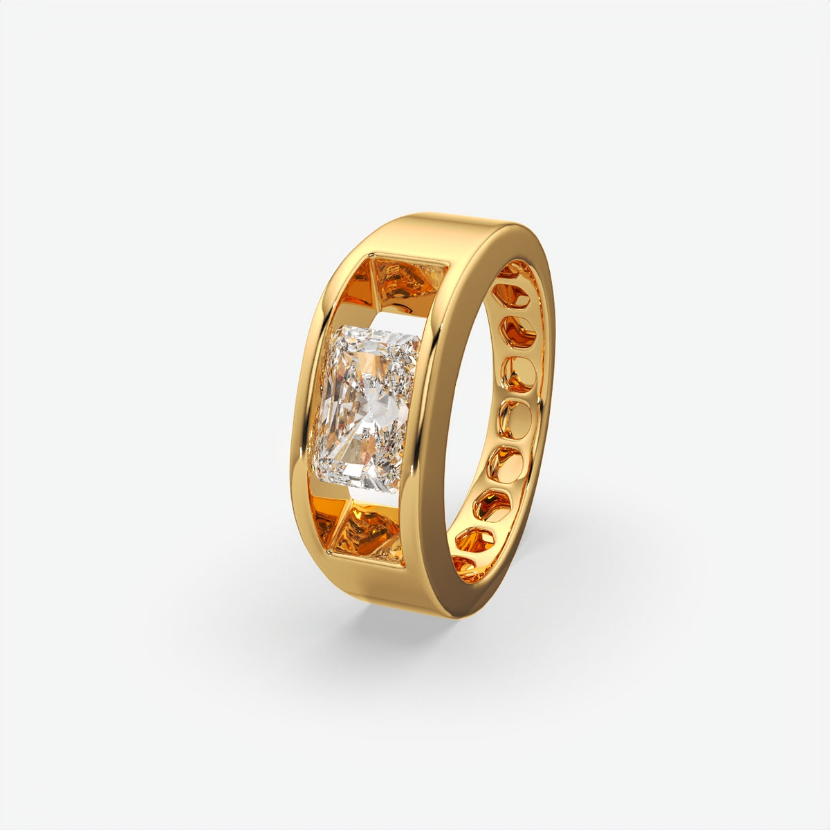 Flush-Set Rectangular Diamond Engagement Rings For Men's