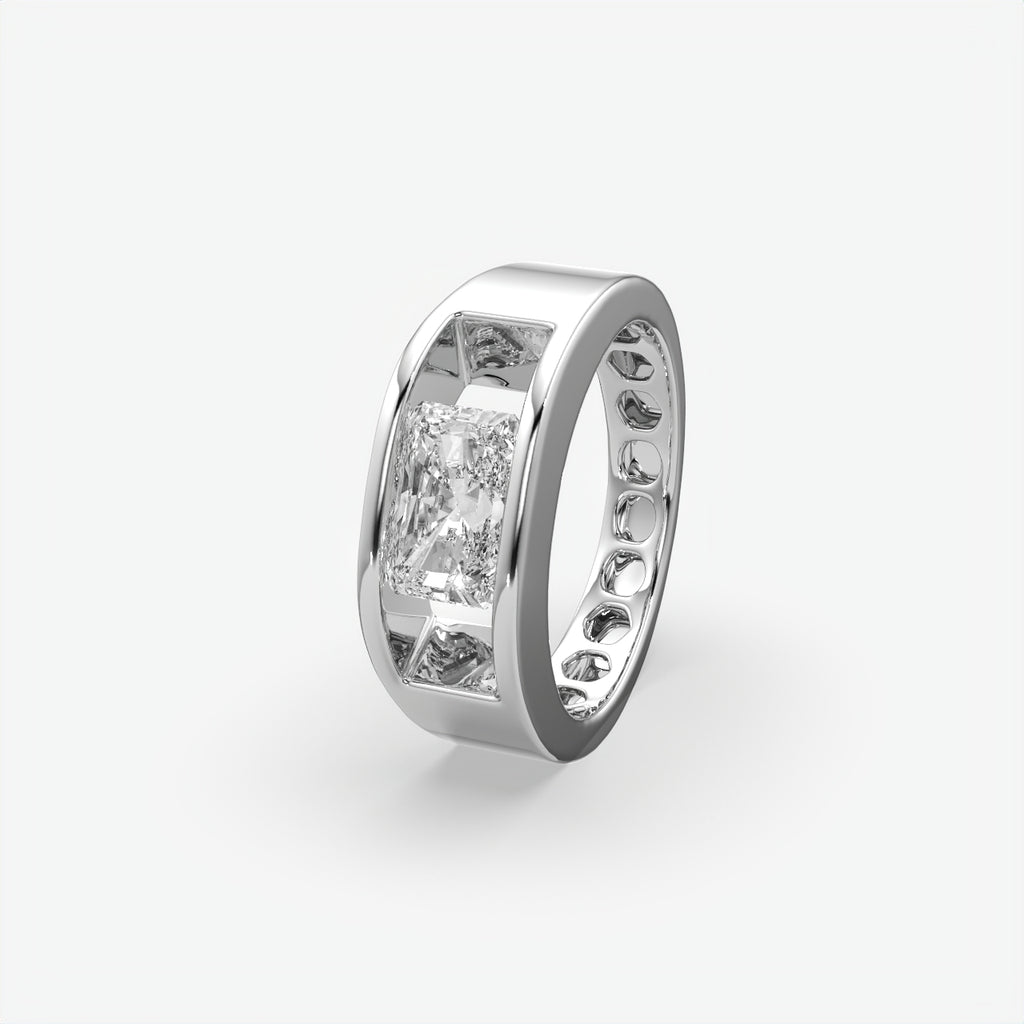 Flush-Set Rectangular Diamond Engagement Rings For Men's