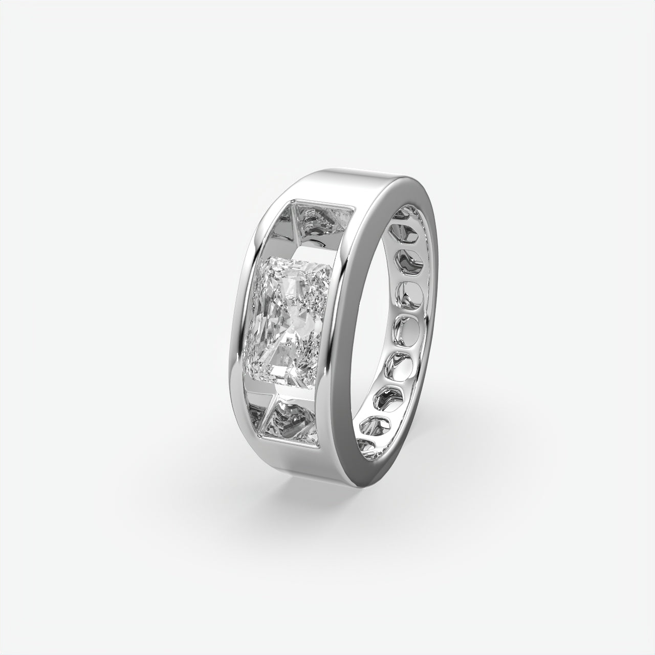 Flush-Set Rectangular Diamond Engagement Rings For Men's