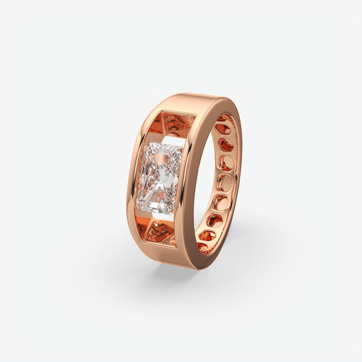 Flush-Set Rectangular Diamond Engagement Rings For Men's