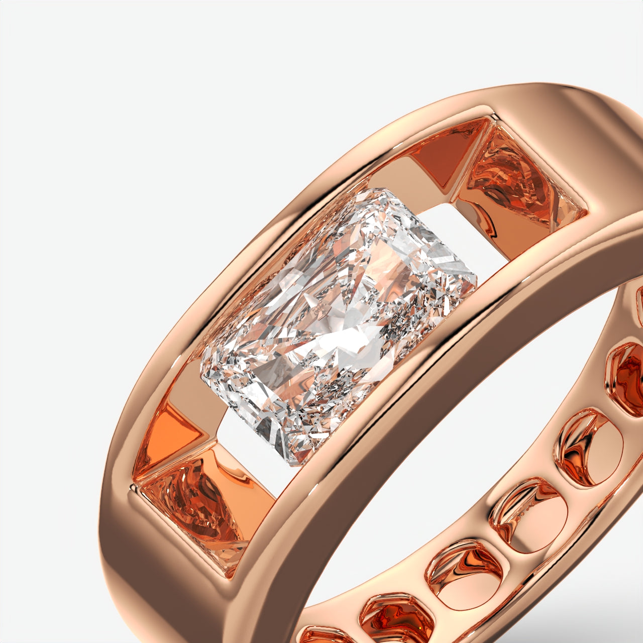 Flush-Set Rectangular Diamond Engagement Rings For Men's