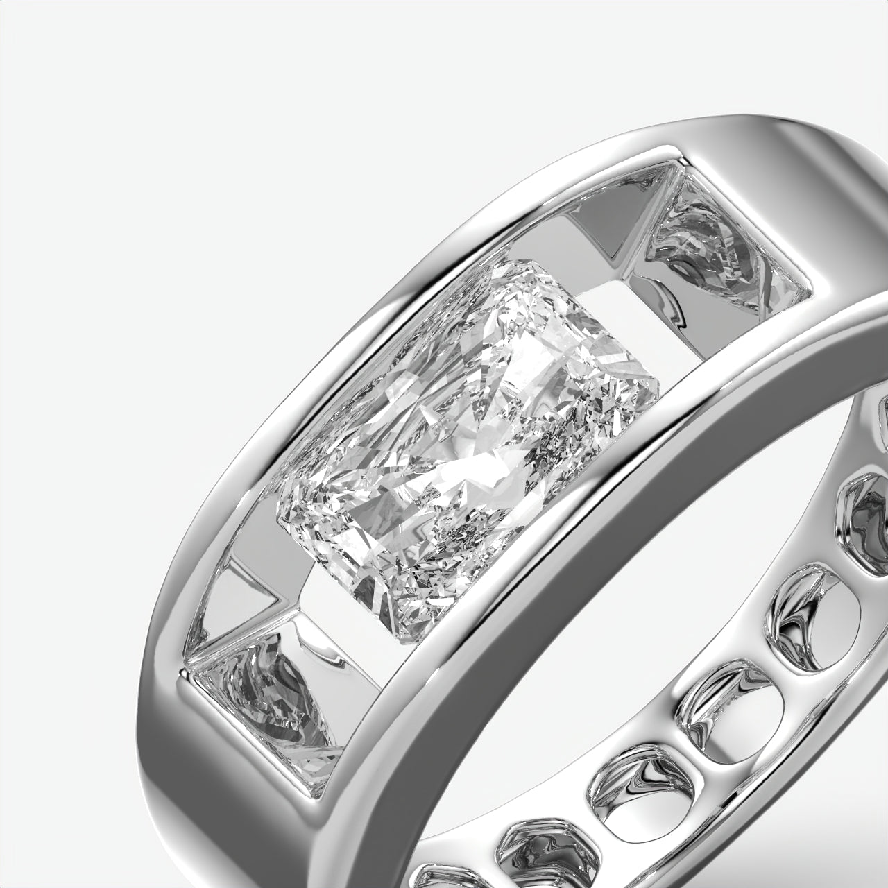 Flush-Set Rectangular Diamond Engagement Rings For Men's
