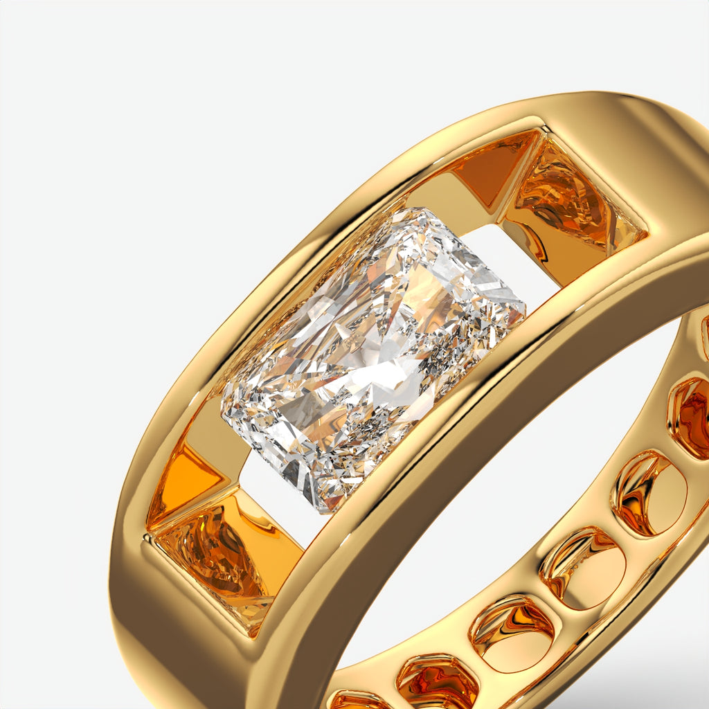 Flush-Set Rectangular Diamond Engagement Rings For Men's