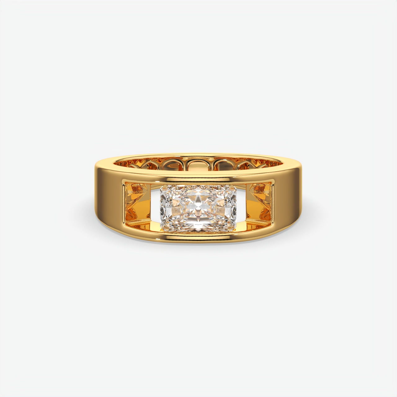 Flush-Set Rectangular Diamond Engagement Rings For Men's