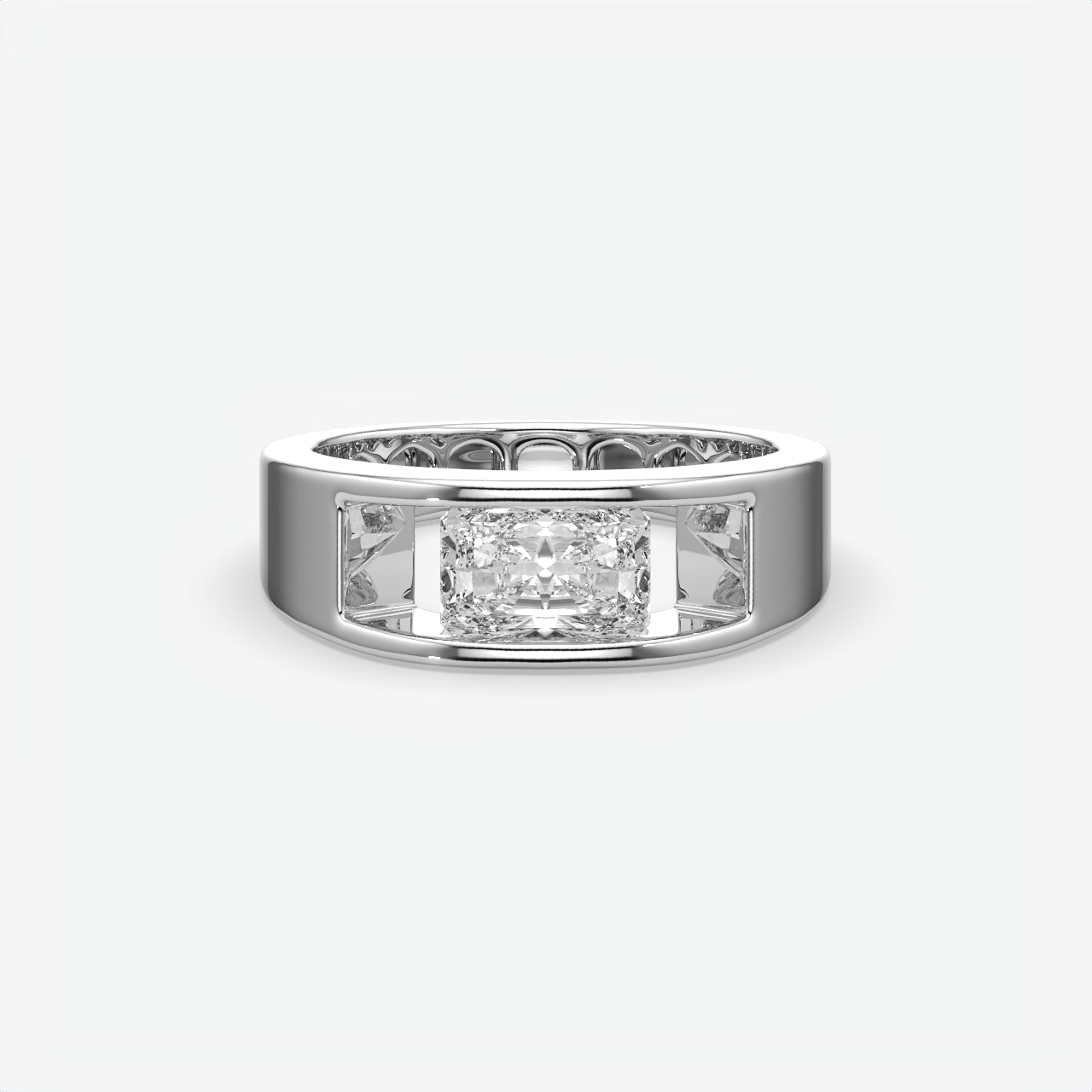 Flush-Set Rectangular Diamond Engagement Rings For Men's