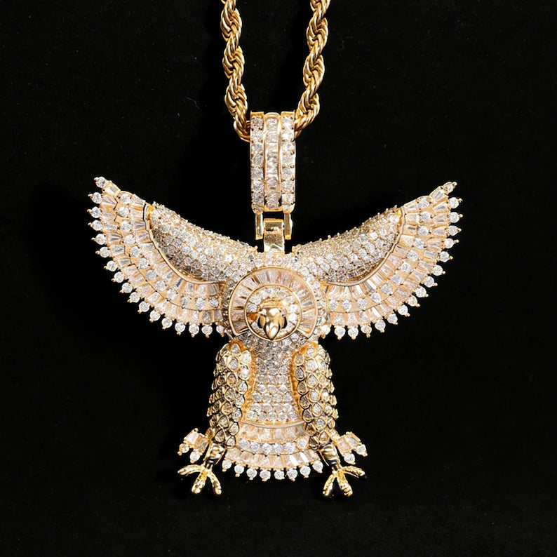 Iced Out Eagle Wings Silver Pendant