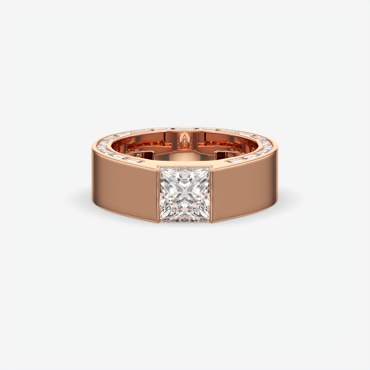 Alpha Square Princess Cut Diamond Men's Sterling Silver Ring