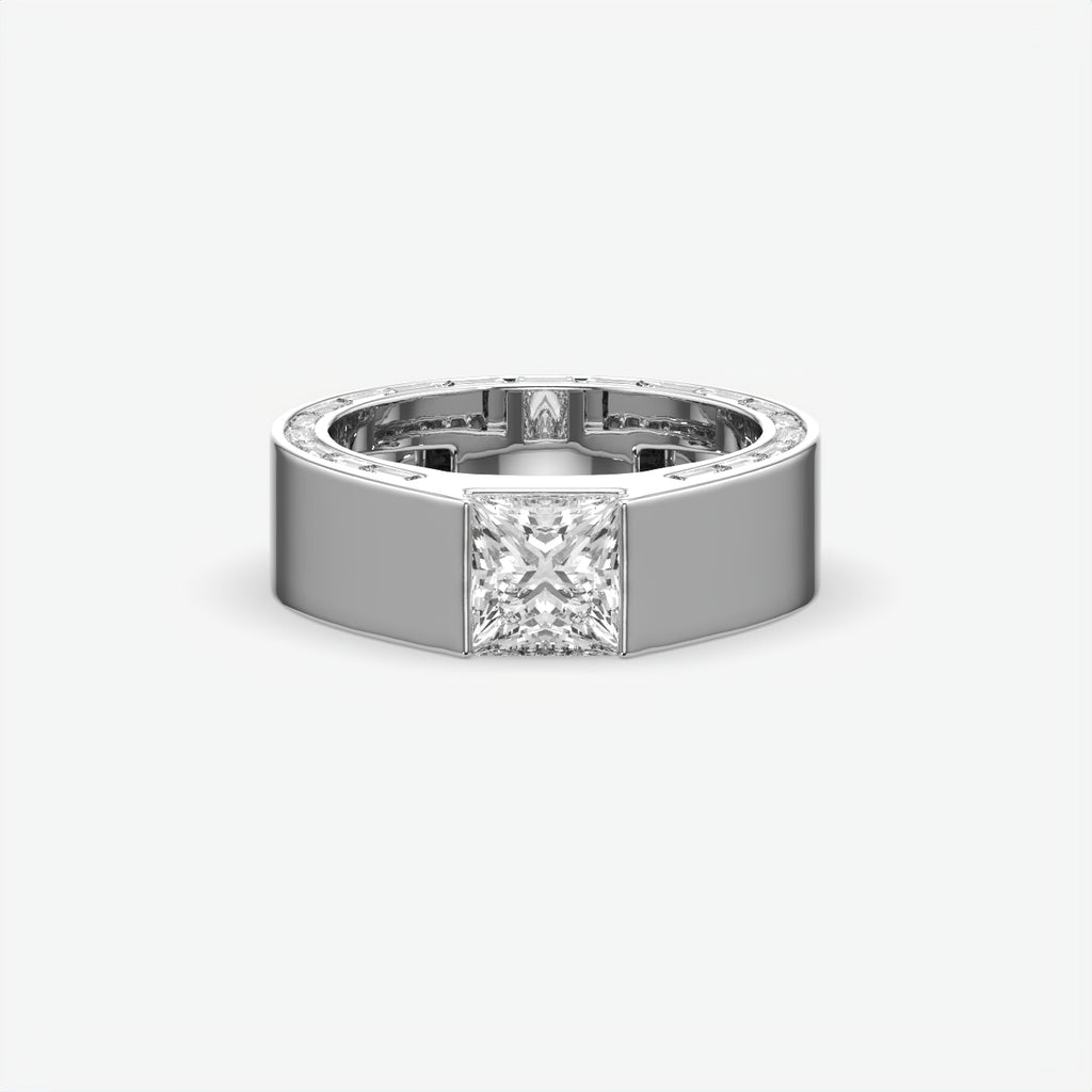 Alpha Square Princess Cut Diamond Men's Sterling Silver Ring