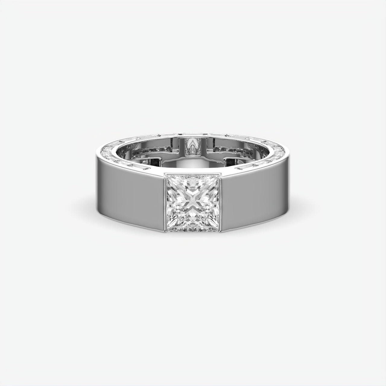 Alpha Square Princess Cut Diamond Men's Sterling Silver Ring