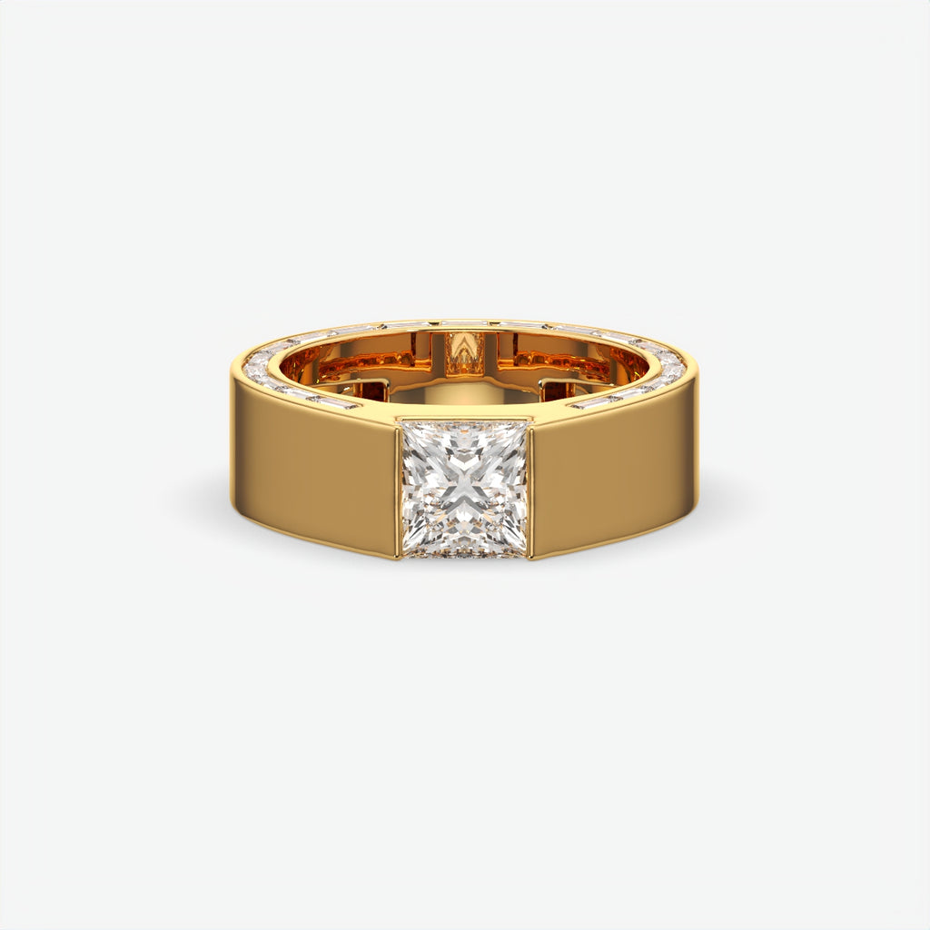 Alpha Square Princess Cut Diamond Men's Sterling Silver Ring