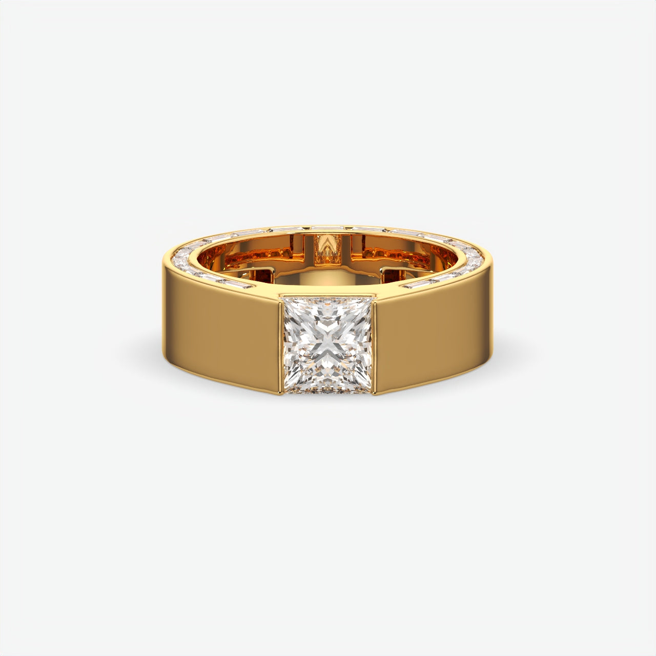 Alpha Square Princess Cut Diamond Men's Sterling Silver Ring