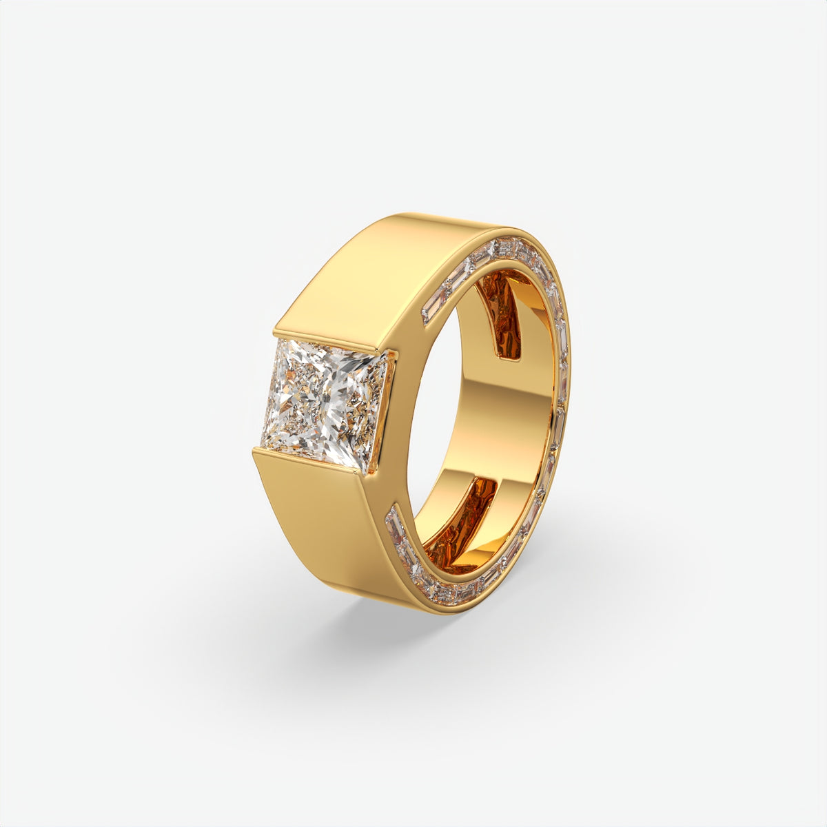 Alpha Square Princess Cut Diamond Men's Sterling Silver Ring