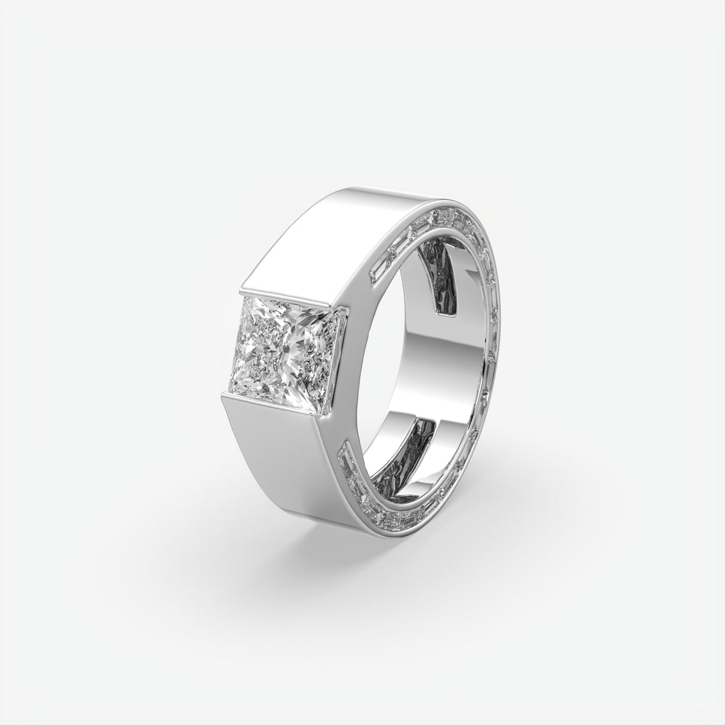 Alpha Square Princess Cut Diamond Men's Sterling Silver Ring