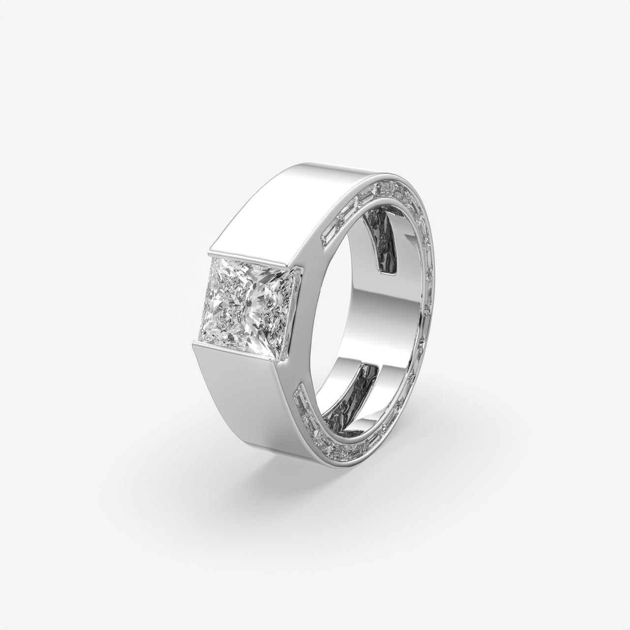 Alpha Square Princess Cut Diamond Men's Sterling Silver Ring