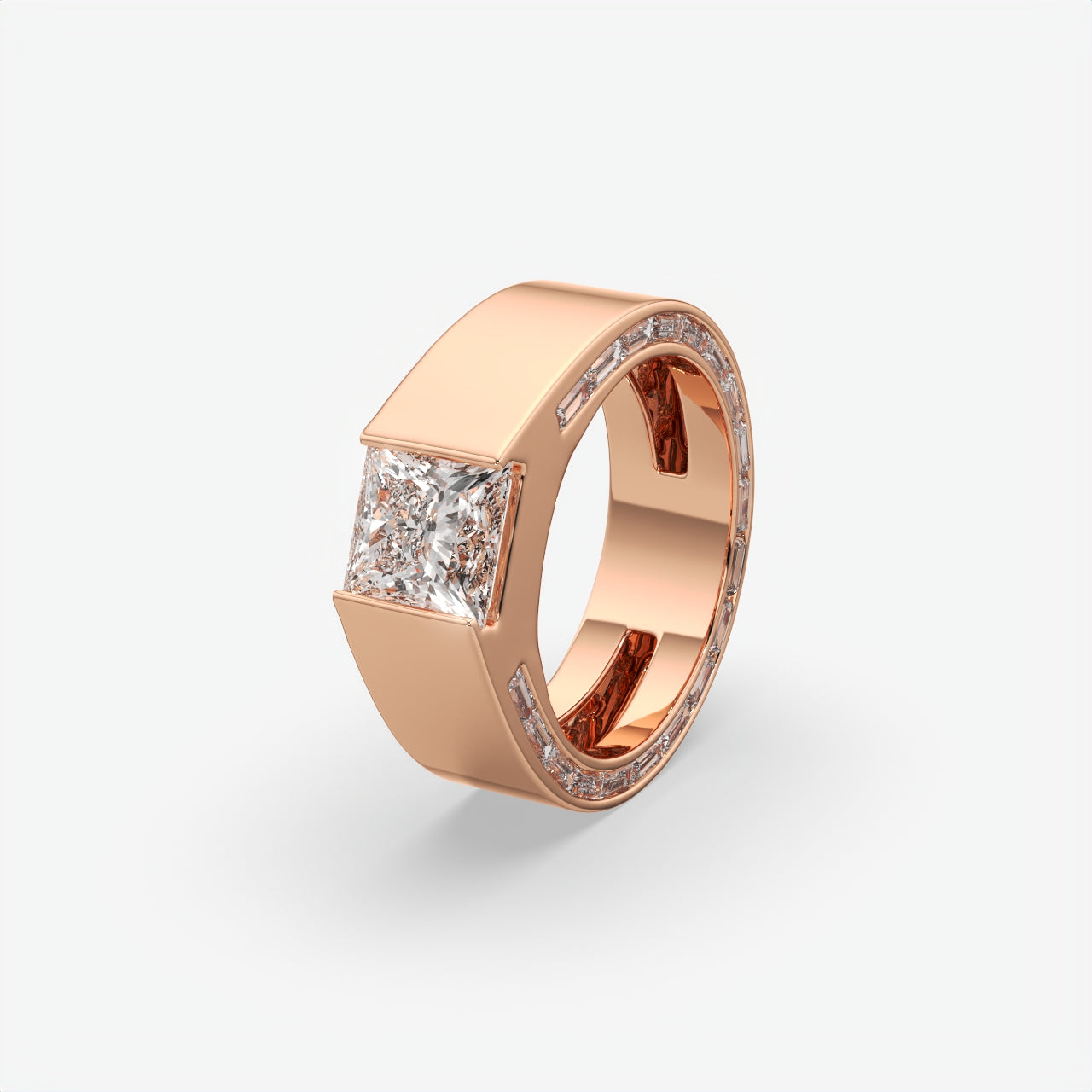 Alpha Square Princess Cut Diamond Men's Sterling Silver Ring