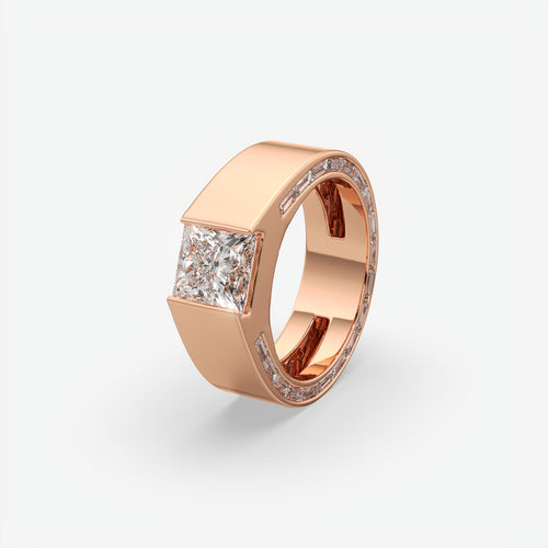 Alpha Square Princess Cut Diamond Men's Sterling Silver Ring