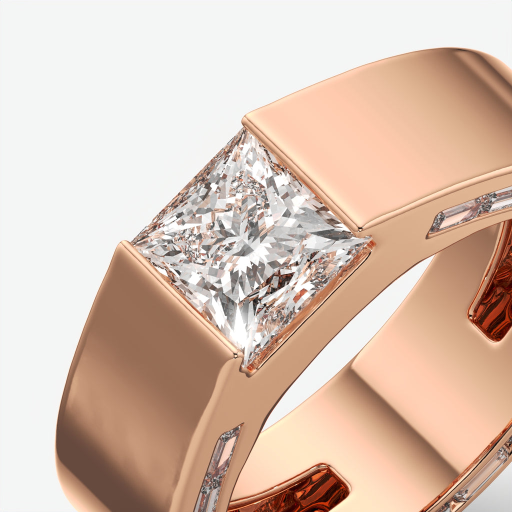 Alpha Square Princess Cut Diamond Men's Sterling Silver Ring