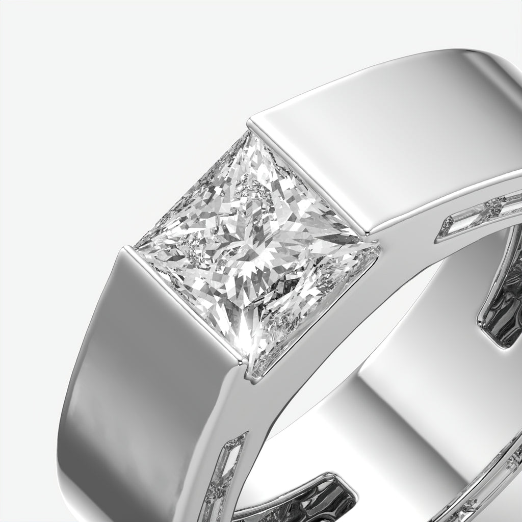 Alpha Square Princess Cut Diamond Men's Sterling Silver Ring
