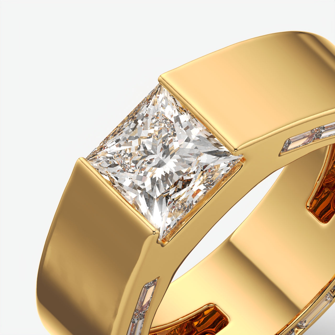 Alpha Square Princess Cut Diamond Men's Sterling Silver Ring