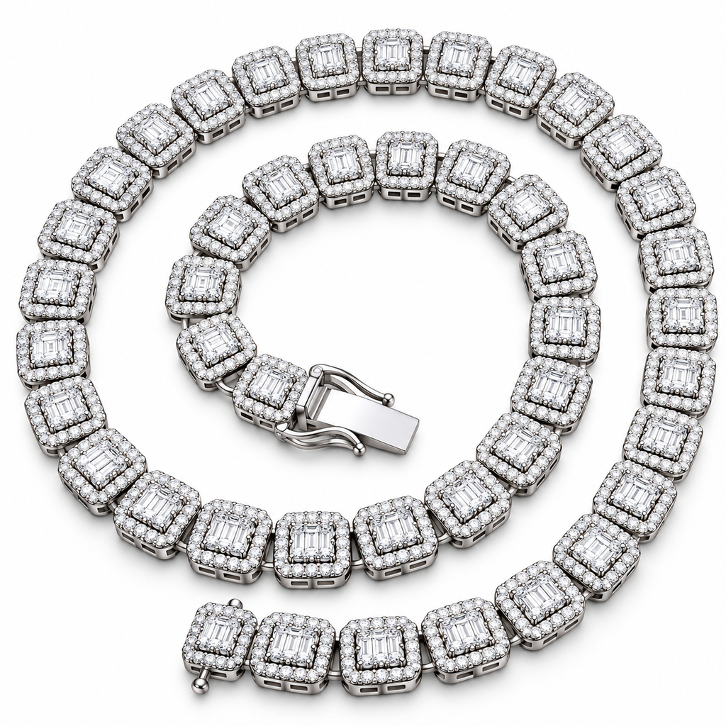 Baguette Cut Diamond Tennis Iced Out Link Chain
