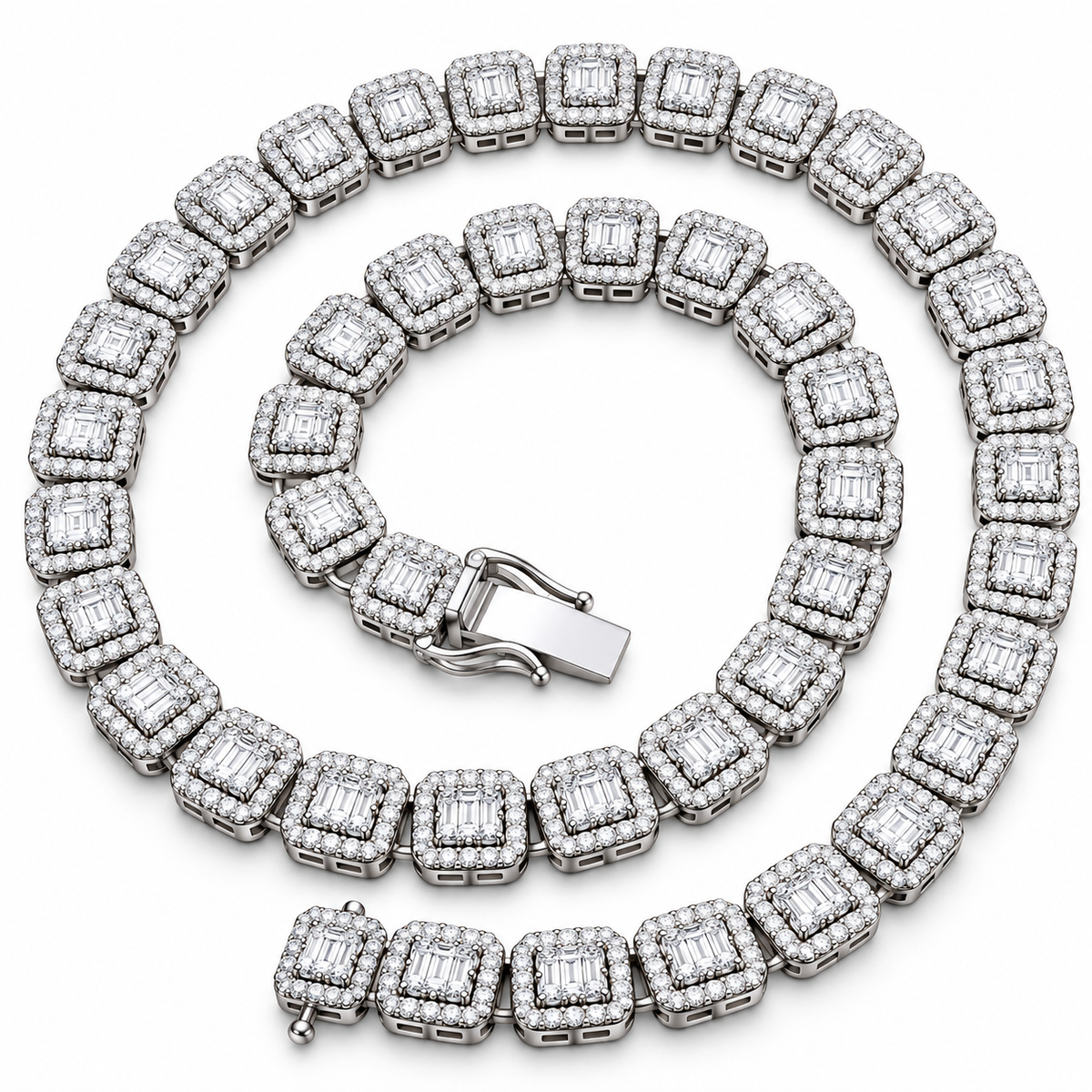 Baguette Cut Diamond Tennis Iced Out Link Chain
