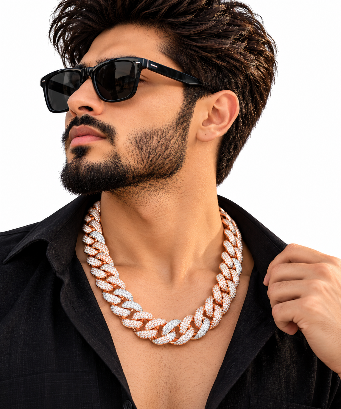 Luxury Rose Gold & White Diamond Hip Hop Men Necklace Chain