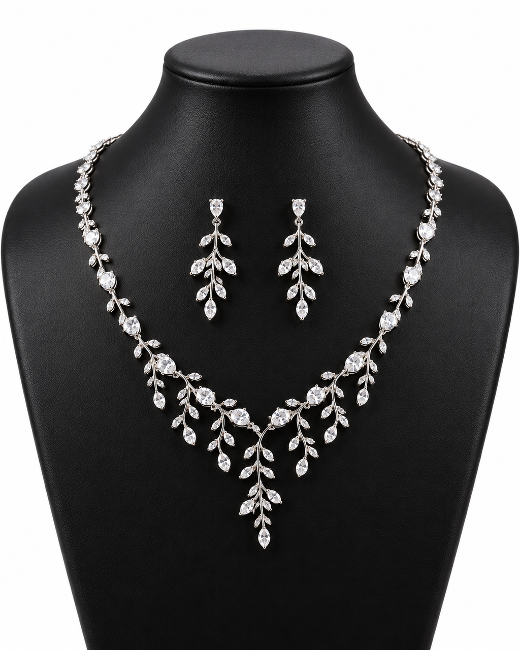 Marquise Leaf Vine Wedding Necklace & Earrings Set For Women