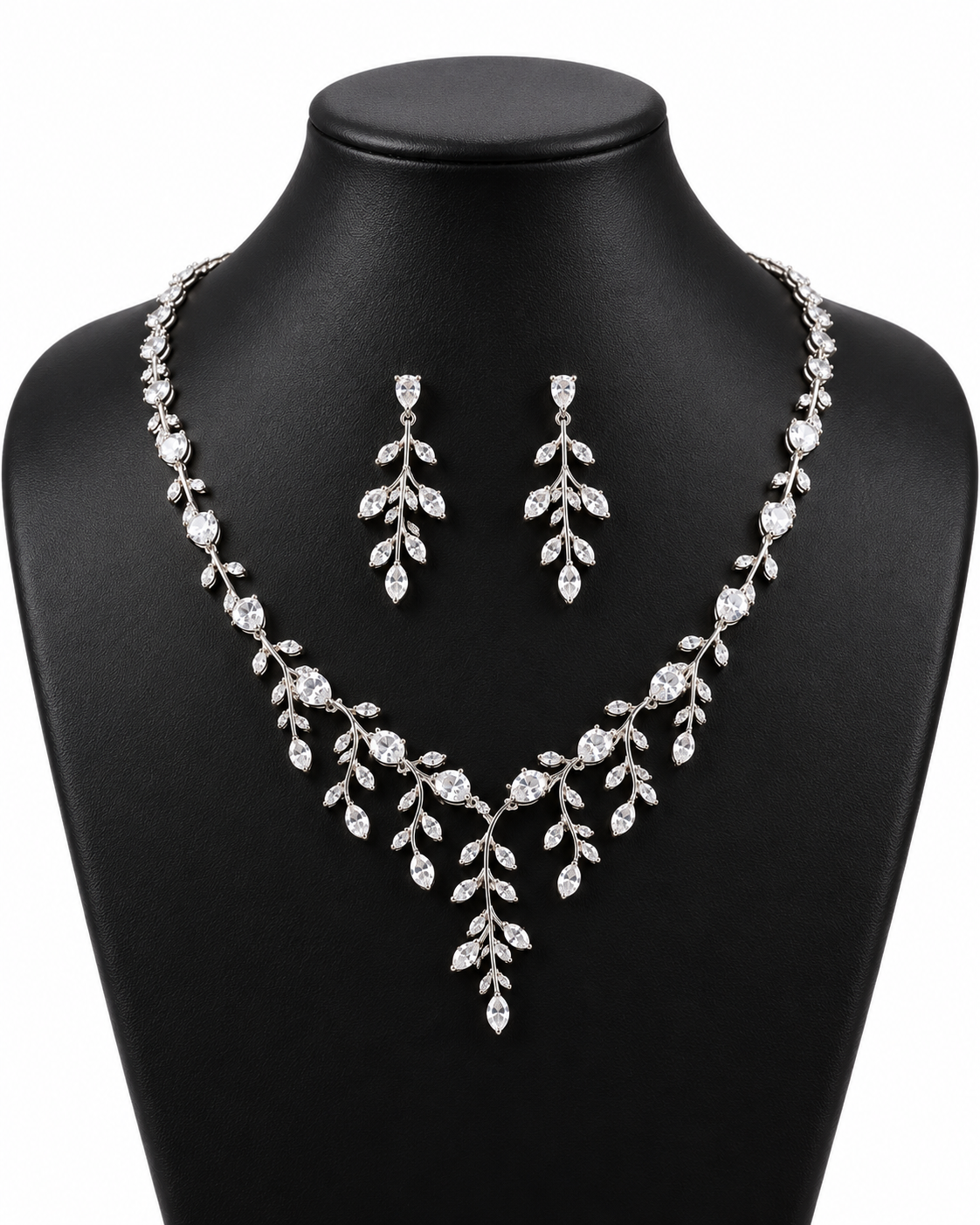 Marquise Leaf Vine Wedding Necklace & Earrings Set For Women