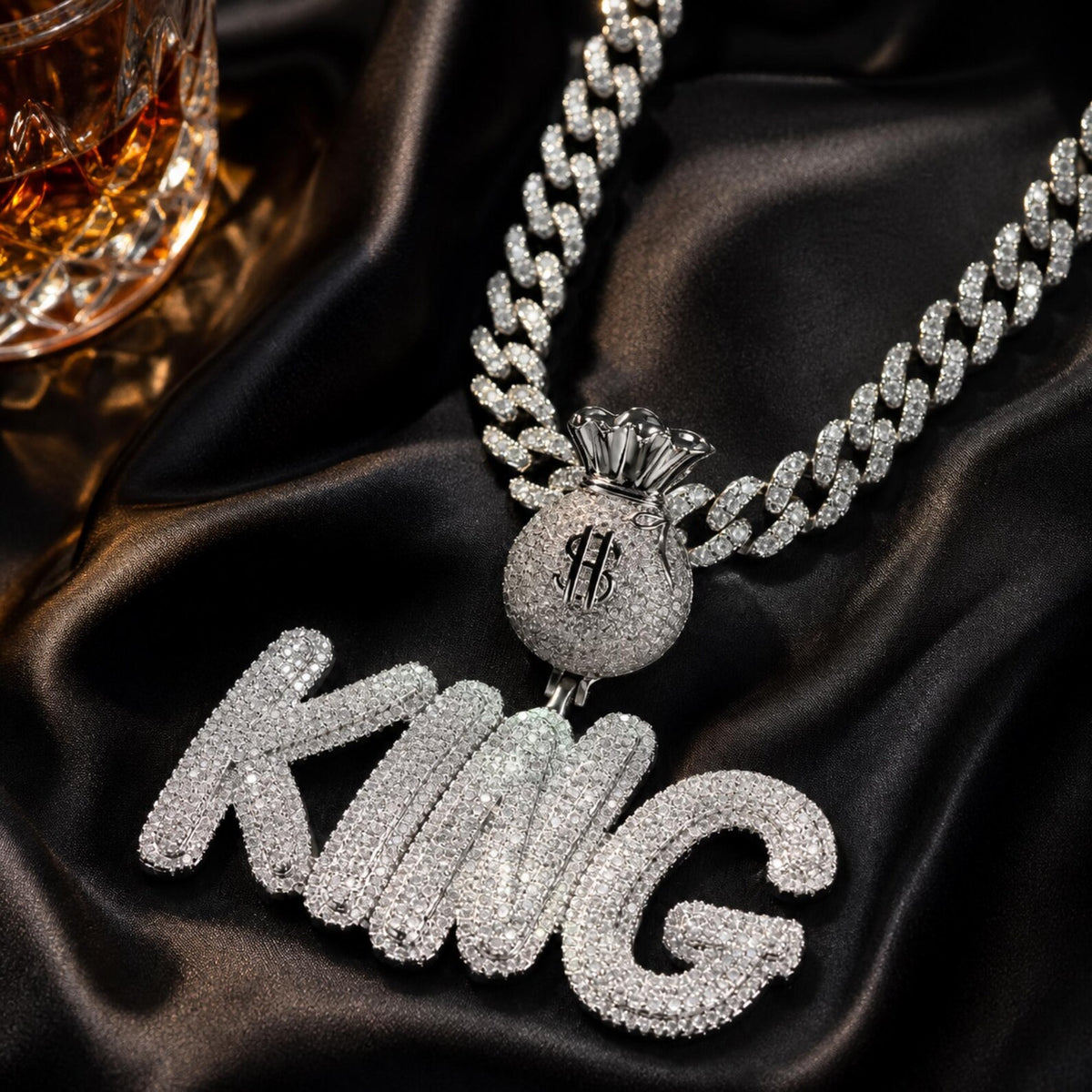 Iced Out KING Pendant with Money Bag Bail | Hip Hop Jewelry