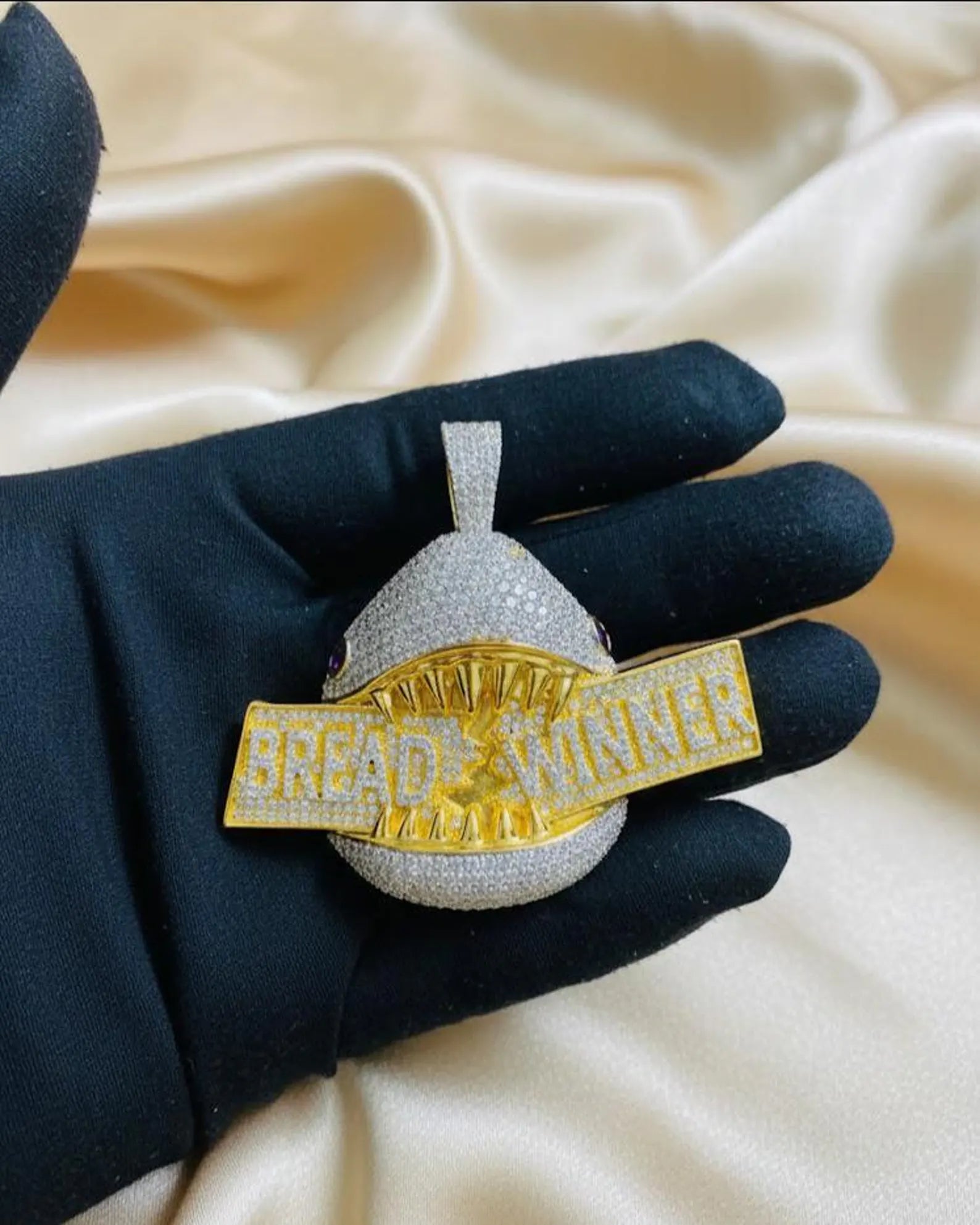 Iced Out Bread Winner Silver Pendant