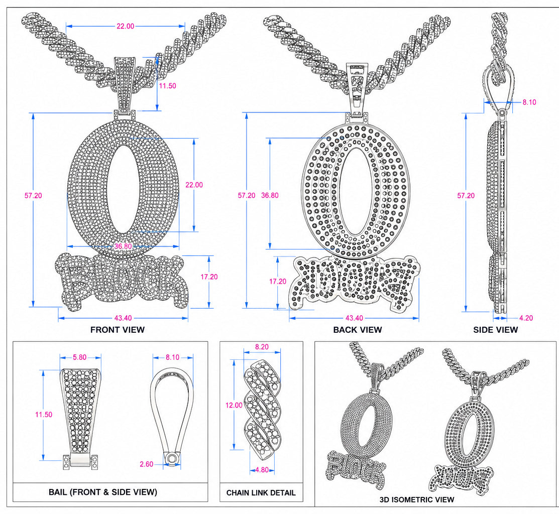 Q Block 925 Silver Iced Out Pendant | Hip Hop Jewelry USA