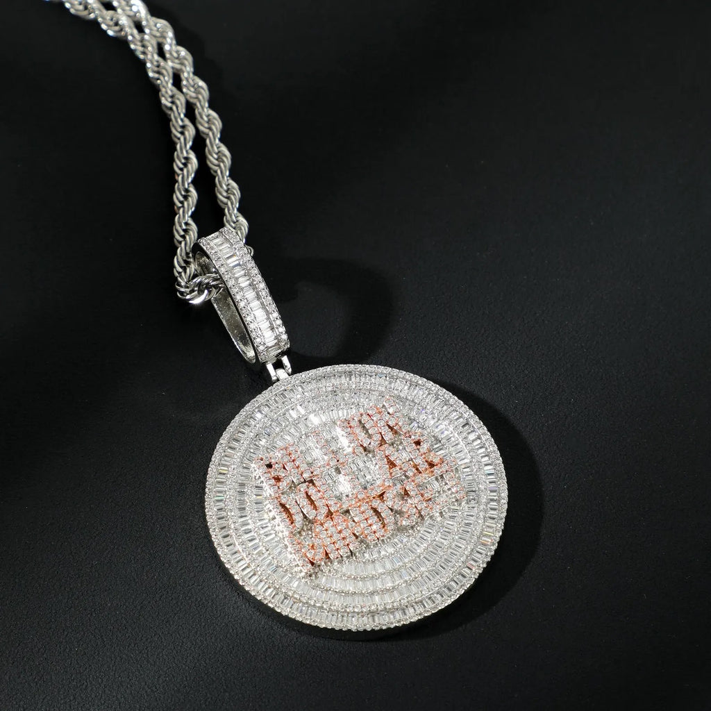 925 Sterling Silver Iced Out Round Moissanite Diamond Pendant For Men