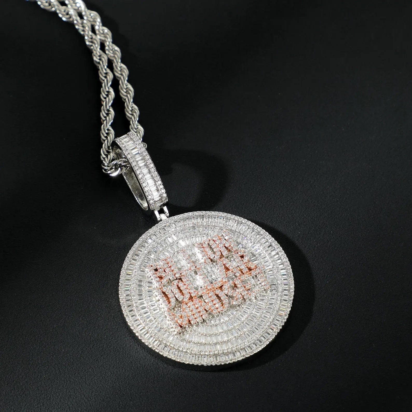 925 Sterling Silver Iced Out Round Moissanite Diamond Pendant For Men